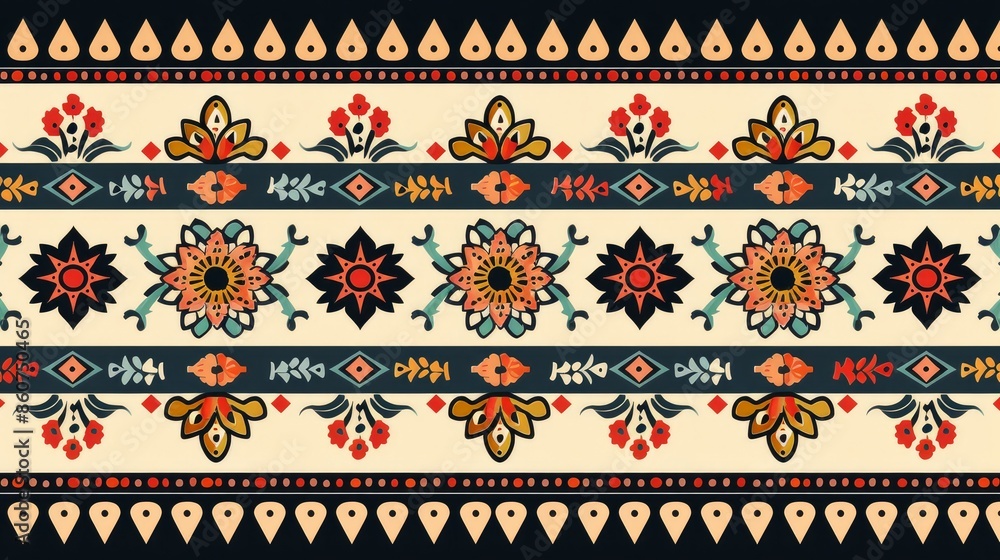Enhance your home decor with this unique ethnic border design. It's perfect for everything from bed sheets to curtains, and even wrapping paper. Enhance your home decor with this unique ethnic border design. It's perfect for everything from bed sheets to curtains, and even wrapping paper.