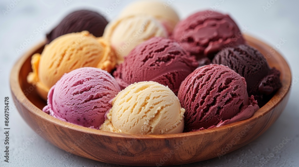 Assortment of Flavors: Ice Cream in a Wooden Bowl Assortment of Flavors: Ice Cream in a Wooden Bowl