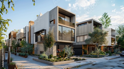 urban infill housing project utilizing slim-profile fiber cement panels to maximize space efficiency and modern aesthetic in a dense city environment photo