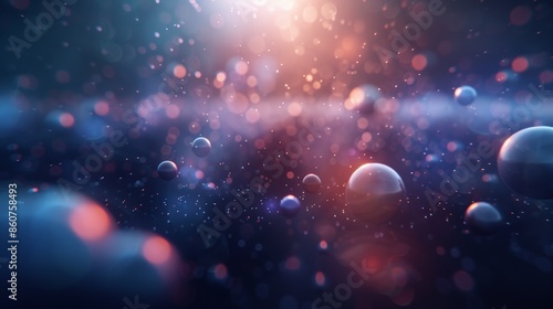 Abstract cosmic scene with glowing particles and floating spheres in space-like environment, showcasing vibrant colors and ethereal beauty. photo