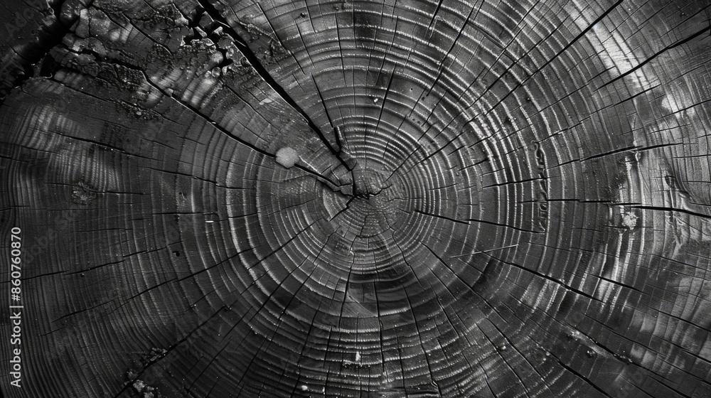 This close-up image shows the darkened rings of a tree trunk, reflecting the tree's intricate growth history with each ring representing a year of the tree's life. This close-up image shows the darkened rings of a tree trunk, reflecting the tree's intricate growth history with each ring representing a year of the tree's life.