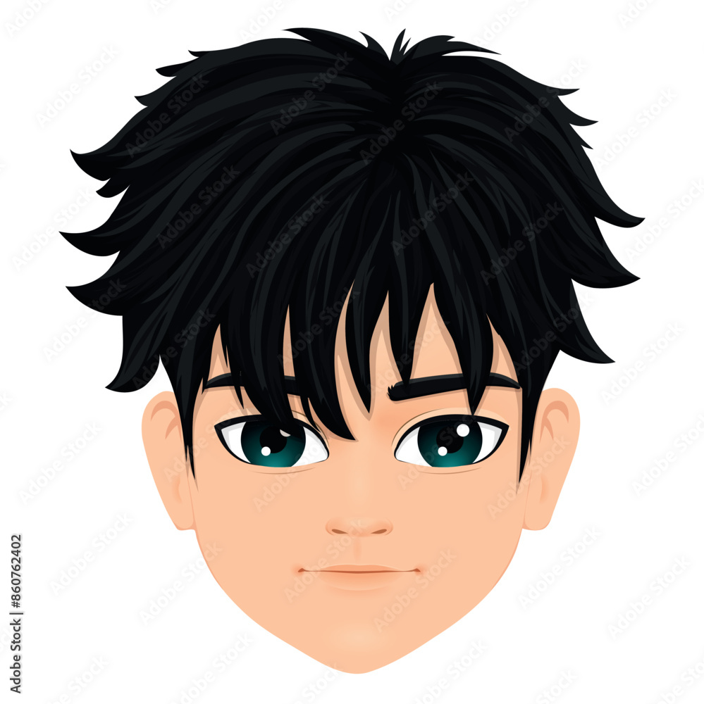 young anime boy head with straight black hair young anime boy head with straight black hair