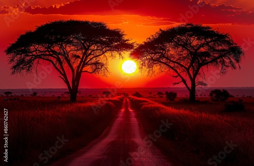 savane au coucher de soleil