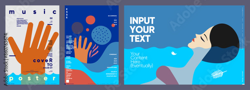 Stylish vector posters featuring abstract designs and organic shapes, with customizable text for dynamic visual communication in music and lifestyle themes.