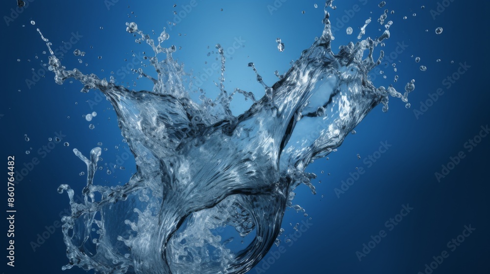 A visually stunning high-speed photograph capturing a dramatic splash of water against a blue backdrop, emphasizing the beauty and complexity of fluid dynamics in motion. A visually stunning high-speed photograph capturing a dramatic splash of water against a blue backdrop, emphasizing the beauty and complexity of fluid dynamics in motion.