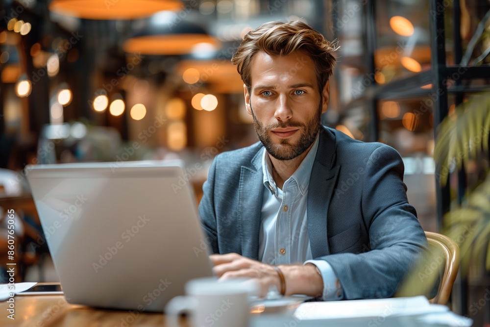 Fototapeta premium Virtual Client Meetings: Businessmen Video Calling on Laptop
