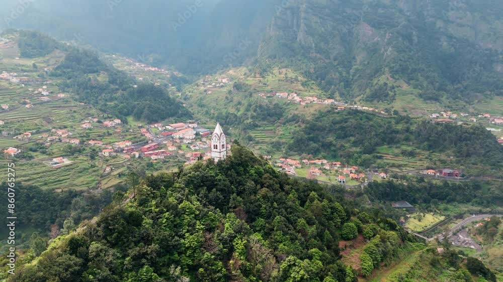 Madeira island Chapel of Our Lady of Fatima in the mountains, Aerial view Madeira island Chapel of Our Lady of Fatima in the mountains, Aerial view