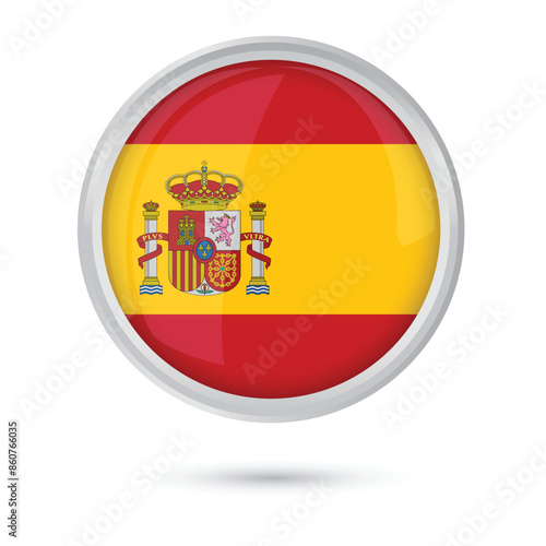 spain flag round glossy in frame vector illustration,spainish national flag original color and Shapes, detailed vector design