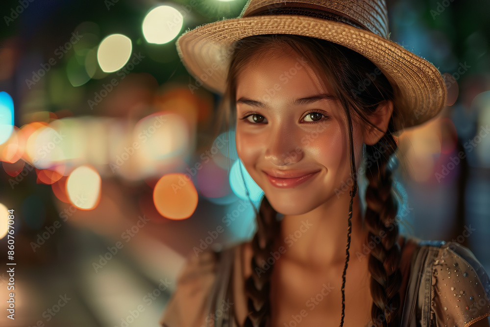 A beautiful young girl with dark hair braided into stylish braids