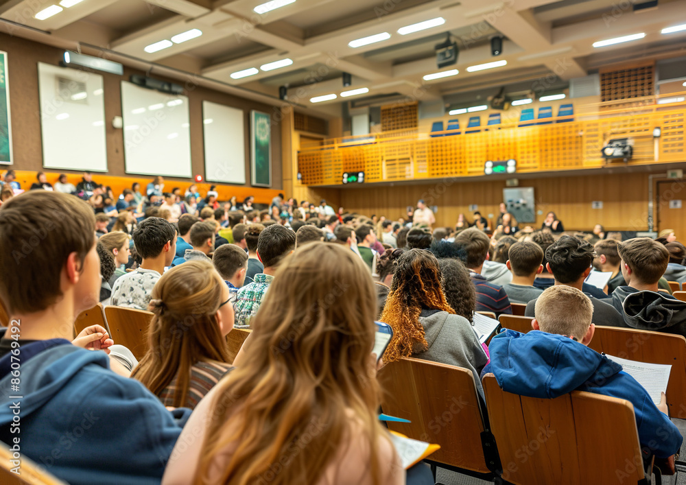 Fototapeta premium photo of a university lecture hall filled with students attentively listening