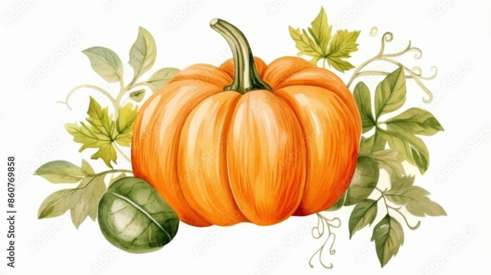 A detailed illustration of a pumpkin with various green leaves, representing the poetic beauty of autumn and capturing the essence of the fall season with artistic finesse and warmth. A detailed illustration of a pumpkin with various green leaves, representing the poetic beauty of autumn and capturing the essence of the fall season with artistic finesse and warmth.