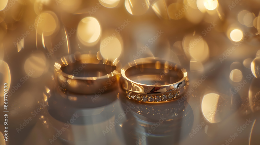 Golden wedding rings on the table Soft focus : Generative AI Golden wedding rings on the table Soft focus : Generative AI