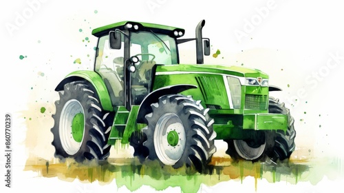 A green tractor navigating through a muddy field, showcasing vibrant tire details and emphasizing the robustness and versatility of agricultural machines in challenging conditions.