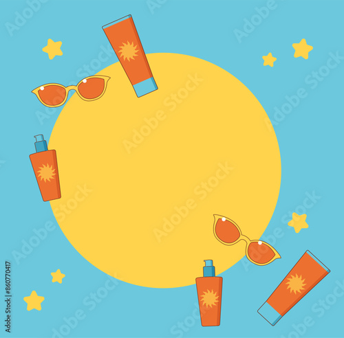 Sunscreen banner with a field for text. Bright, summer 2d illustration.
