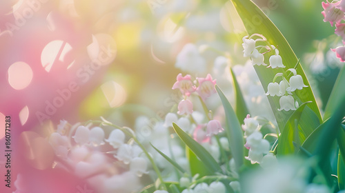 lily of the valley valley lily Lilyofthevalley Convallaria majalis Spring background Floral background Selective focus : Generative AI photo