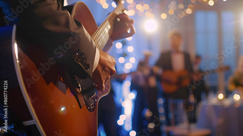 musician playing guitar on wedding party : Generative AI photo