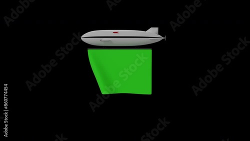 Airship Balloon Flying with Green Banner Advertisement