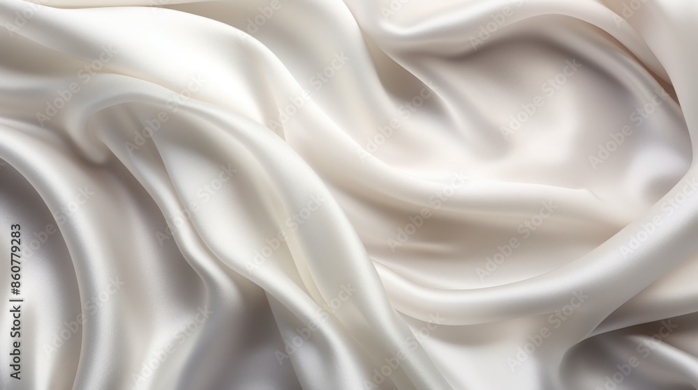 Fototapeta premium A detailed close-up of creamy white silk fabric with gentle folds, highlighting its luxurious and smooth texture, representing comfort and sophistication in textiles.