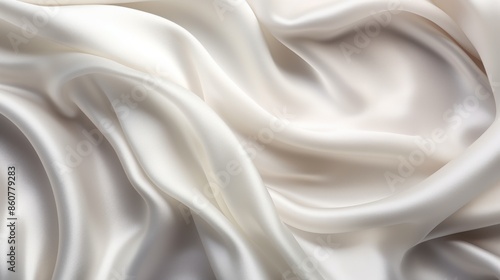 A detailed close-up of creamy white silk fabric with gentle folds, highlighting its luxurious and smooth texture, representing comfort and sophistication in textiles.