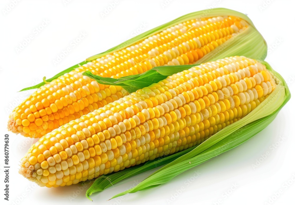 Two Fresh Yellow Corn Ears With Green Husks Two Fresh Yellow Corn Ears With Green Husks