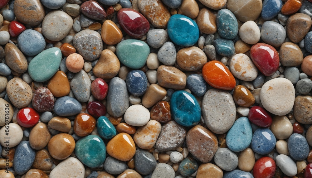 A sea of stones: a colorful mosaic of pebbles and gems A sea of stones: a colorful mosaic of pebbles and gems