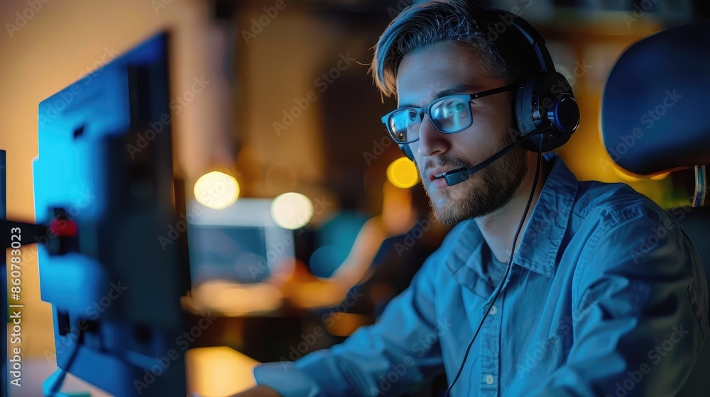 A customer service representative assisting an end user over the phone, ensuring a positive support experience A customer service representative assisting an end user over the phone, ensuring a positive support experience