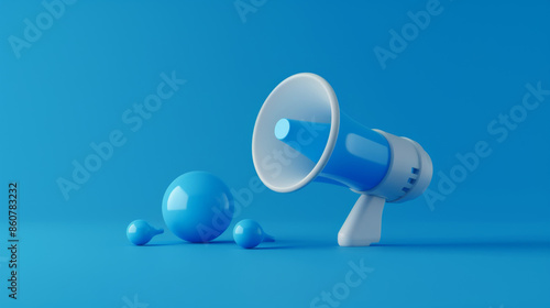 Blue megaphone with a white speech bubble icon. Represents a 3D vector illustration.