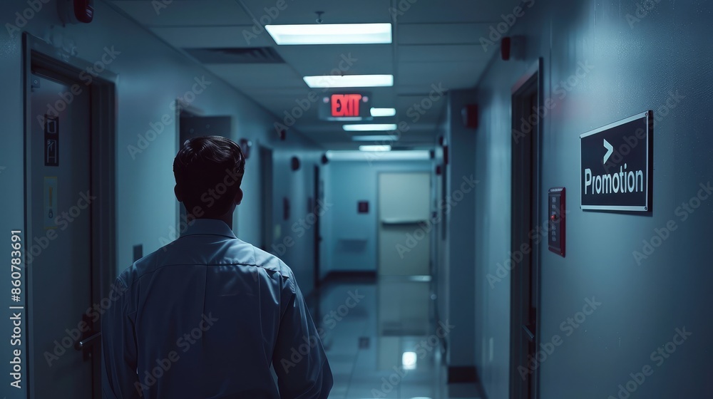 An employee standing in a hallway with a An employee standing in a hallway with a