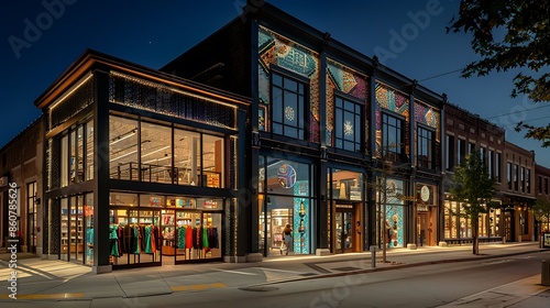 series of boutique downtown shops, each with a unique facade of decorative fiber cement panels, enhancing the urban streetscape and attracting shoppers with their distinct appearances