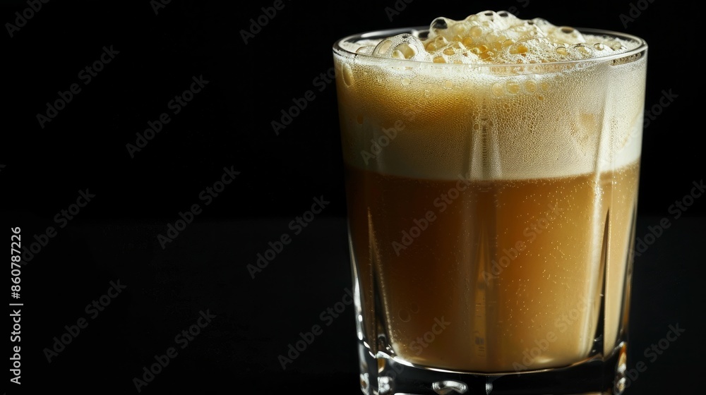 Whiskey sour with foam in glass against black background Whiskey sour with foam in glass against black background
