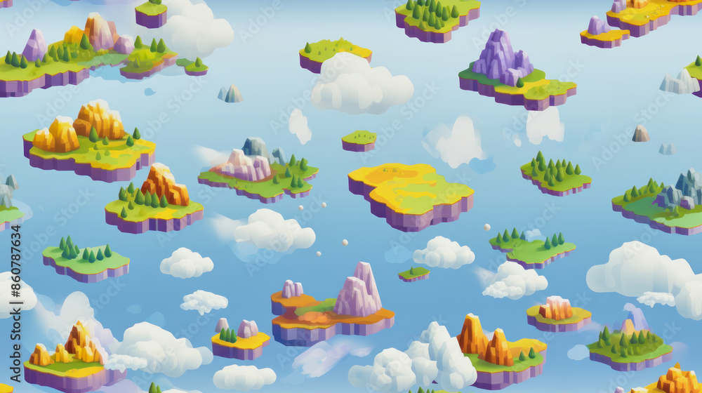 Obraz premium isometric landscape in retro game world style with floating islands