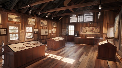 small-town museum with a series of interconnected wooden galleries, designed to tell the local history through both architecture and exhibits