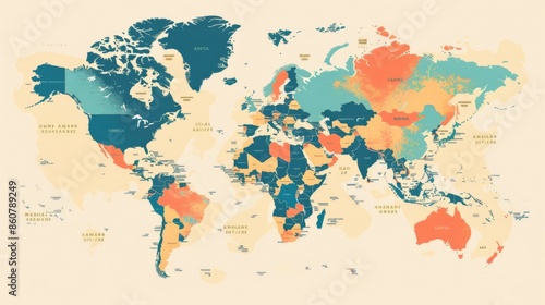 An artistic, abstract-themed political world map displaying country names and boundaries, providing a creative and educational perspective on global geography.