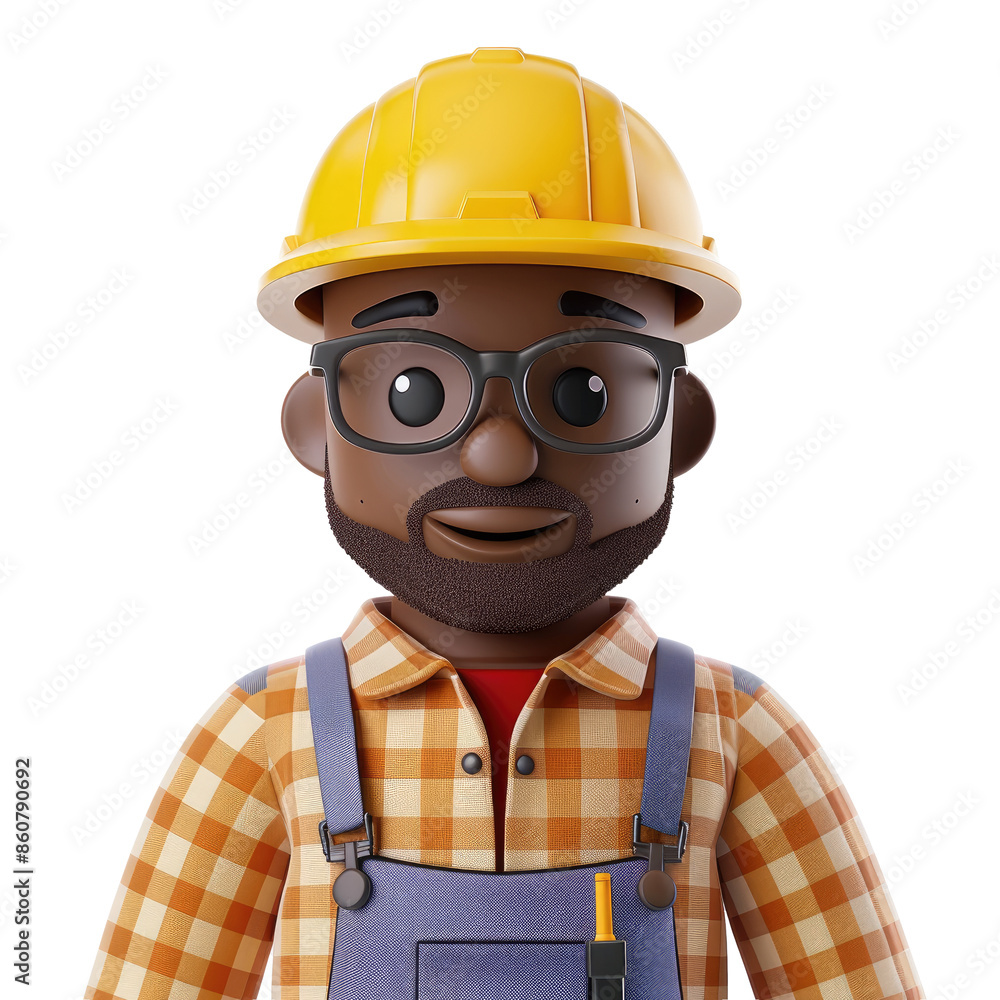 handsome dark-skinned african american construction worker memoji, emoji builder icon 3d render isolated on white, transparent background png handsome dark-skinned african american construction worker memoji, emoji builder icon 3d render isolated on white, transparent background png