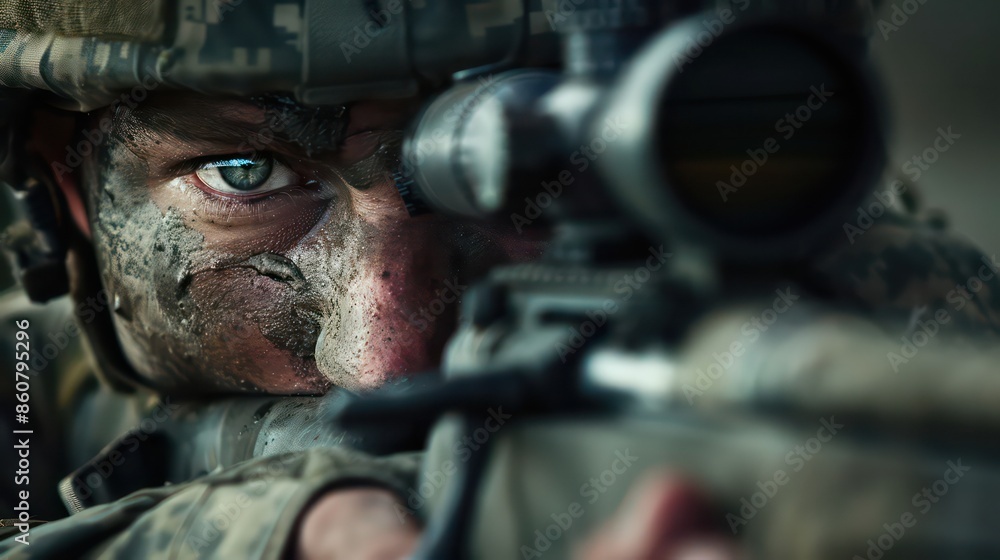 A soldier crouched in a sniper position A soldier crouched in a sniper position