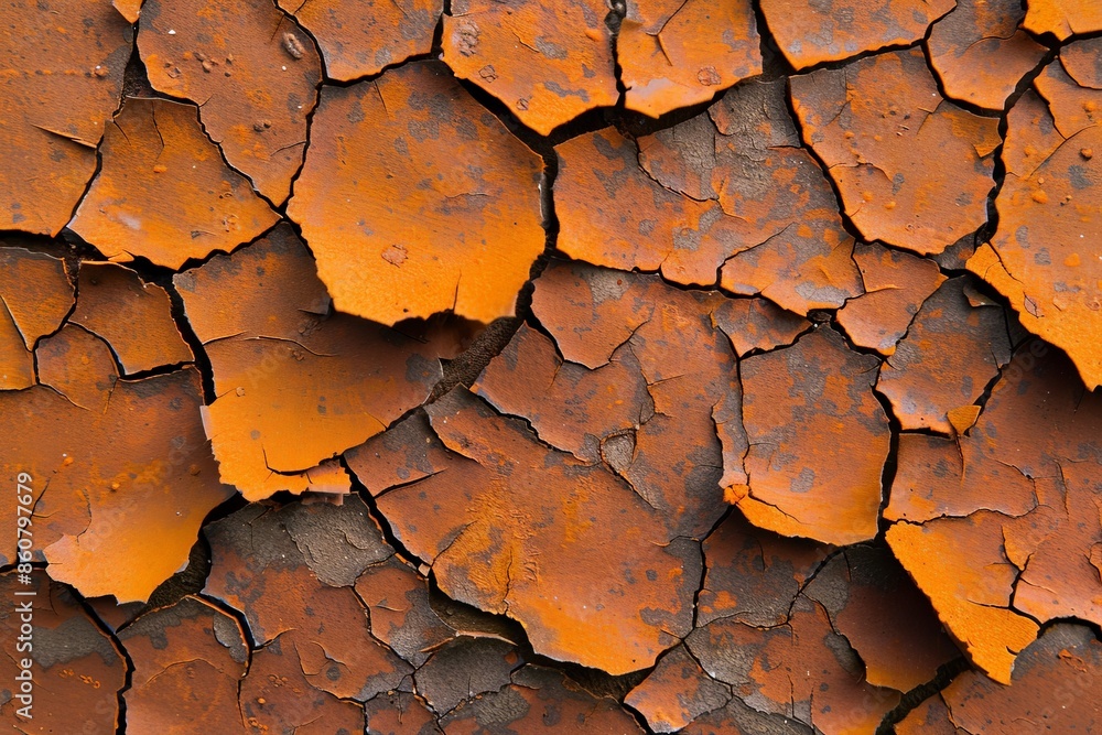 Close-up of orange peeling paint on a rusty metal surface, creating an abstract texture of cracks and weathered layers. Close-up of orange peeling paint on a rusty metal surface, creating an abstract texture of cracks and weathered layers.