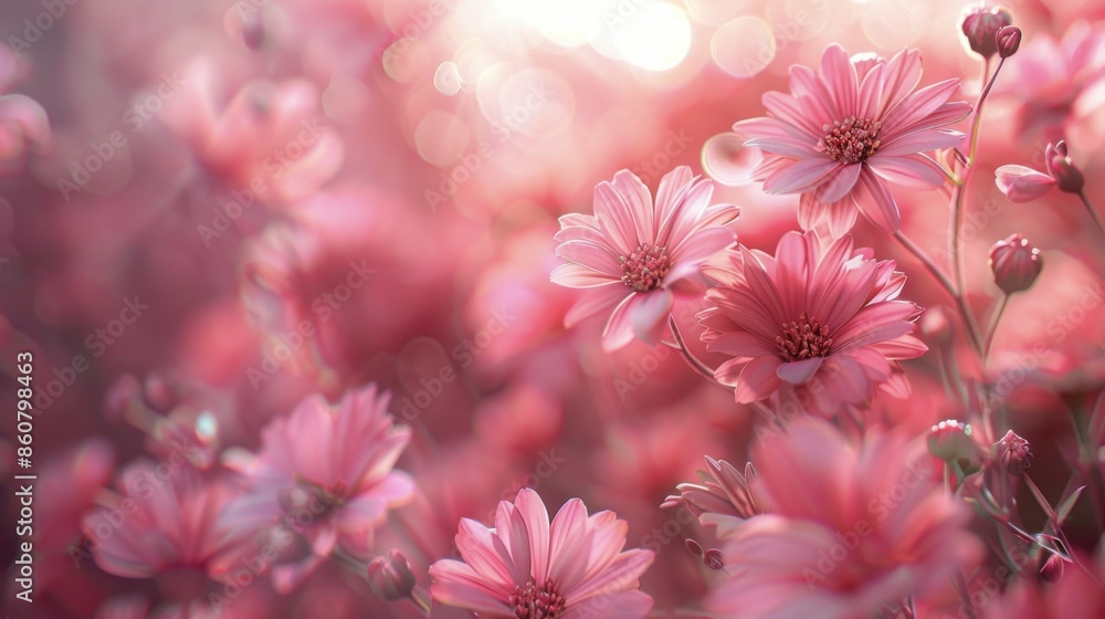 Pink Flowers Blooming in Soft Light During Golden Hour Pink Flowers Blooming in Soft Light During Golden Hour