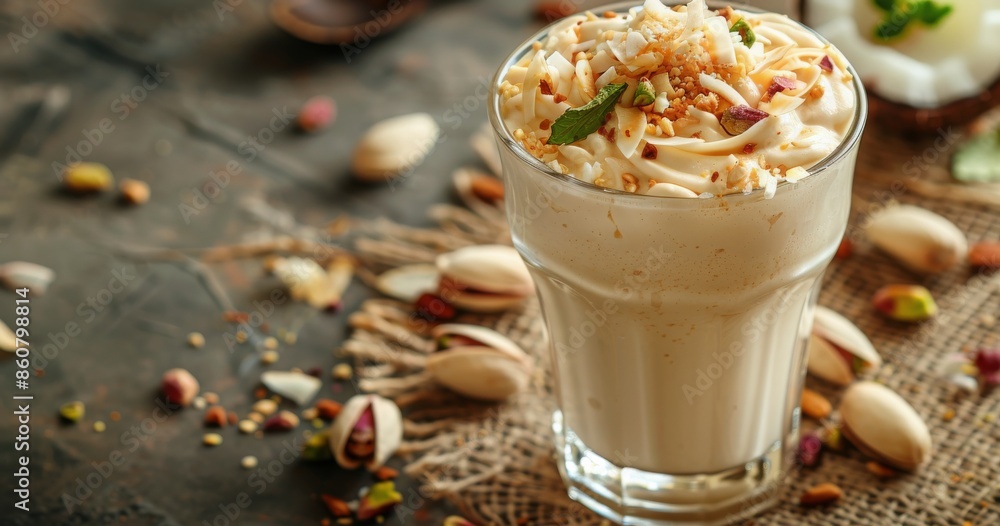 Creamy Pistachio Milkshake With Whipped Cream and Toppings Creamy Pistachio Milkshake With Whipped Cream and Toppings