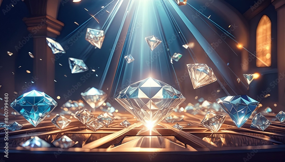Assorted diamonds being examined under bright lights Assorted diamonds being examined under bright lights