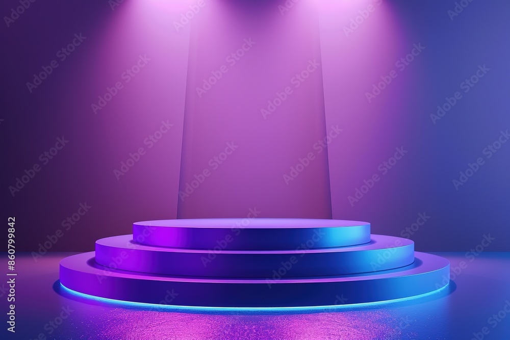 Obraz premium 3D blue, purple lights shining on the podium