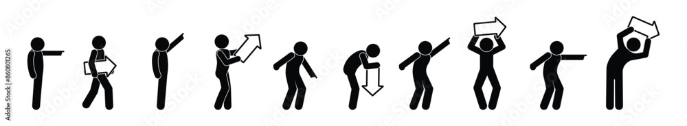 icon, man with arrow, stickman indicates direction, stick figure human silhouette