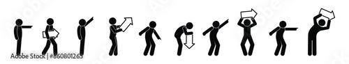 icon, man with arrow, stickman indicates direction, stick figure human silhouette