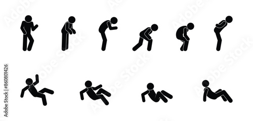 human silhouettes, stickman on a white isolated background, a man bent over and fell