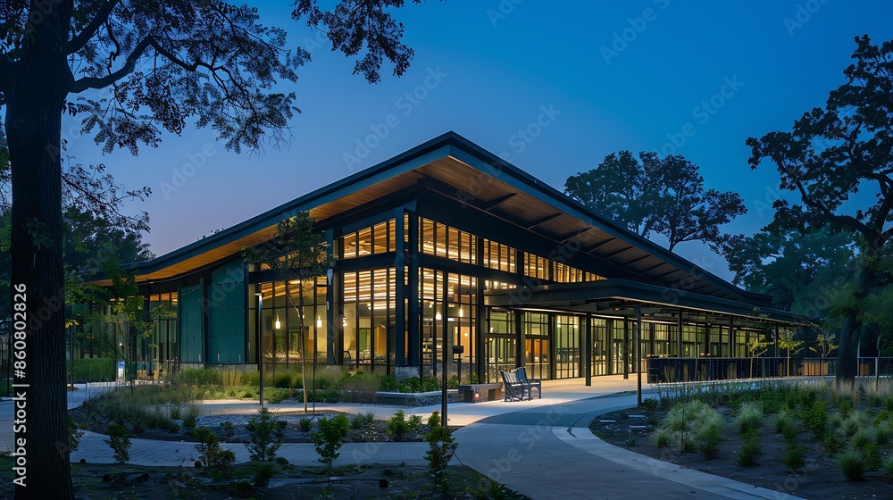 dark jade community center that blends into its park setting, offering classes and events that connect residents with nature and each other dark jade community center that blends into its park setting, offering classes and events that connect residents with nature and each other