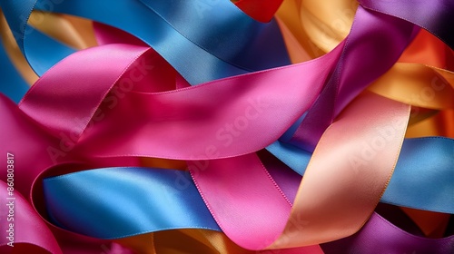 Vibrant Linen Ribbons: A Tapestry Of Intertwined Colors And Textures From Various Angles, Creating An Enchanting Tapestry Of Colors For A Promotional Event, Close up, Ribbon Rambo, Colorful Abstract 