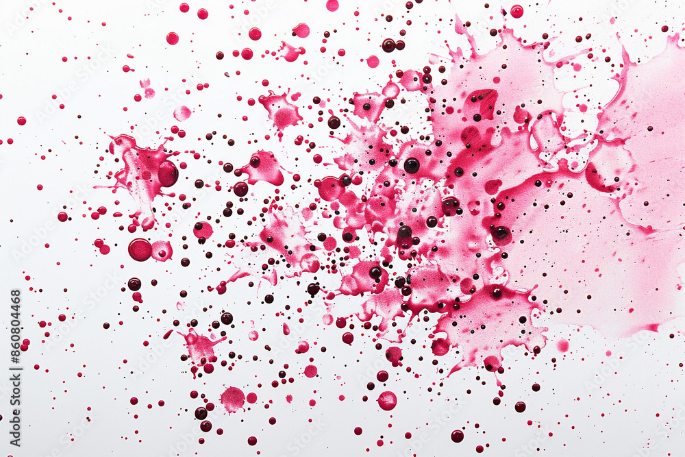 Ruby paint splatters in varying sizes and patterns, creating a striking contrast on a pure white background, evoking a sense of vibrant energy and artistic chaos. Ruby paint splatters in varying sizes and patterns, creating a striking contrast on a pure white background, evoking a sense of vibrant energy and artistic chaos.