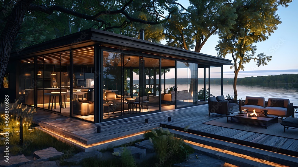 lakeside cabin with an entire fa? section ade of retractable glass lakeside cabin with an entire fa? section ade of retractable glass