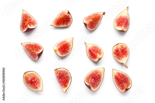 Pieces of fresh ripe figs on white background photo