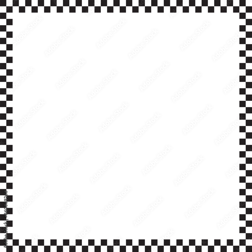 Fototapeta premium Square frame with checkered print. Rectangular framework with checkerboard, race flag or chess game print isolated on white background. Vector graphic illistration