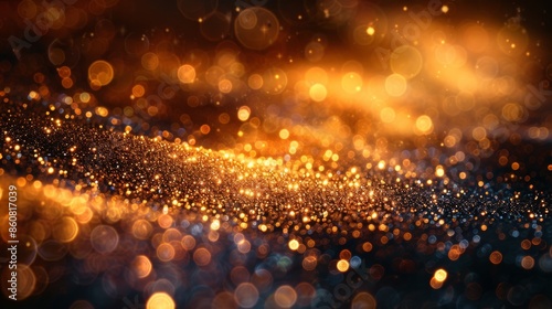 Gold glitter defocused abstract twinkly lights background with glitter light grunge. photo